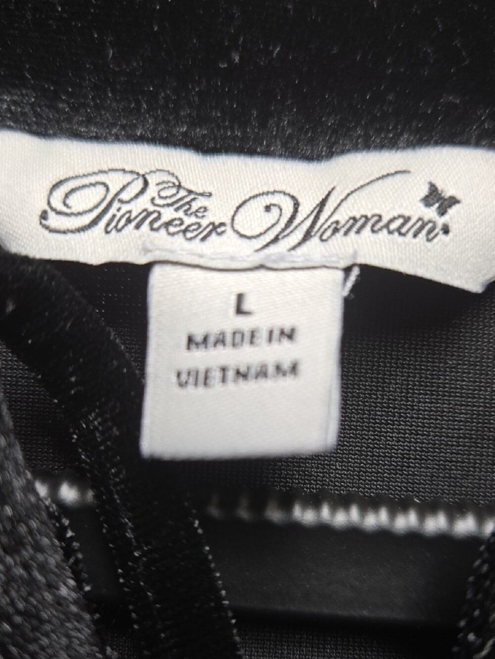 The Pioneer Woman Black Velvet Embroidered Tie-Neck Peplum Long Sleeve Top - Picture 2 of 5